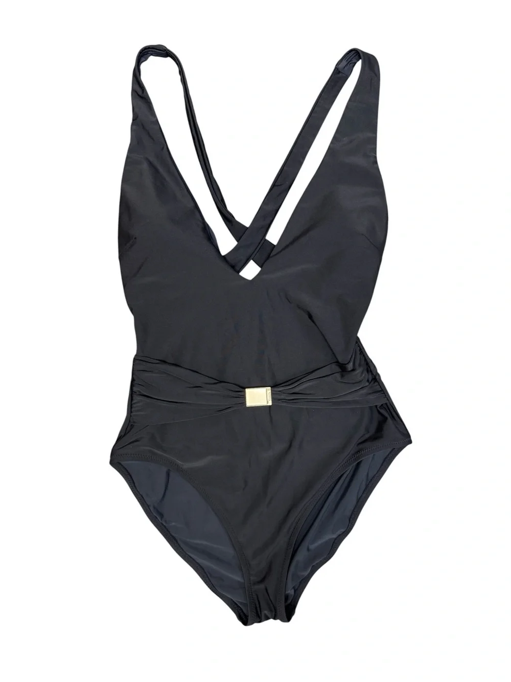 L'AGENCE Lisa Belted V-Neck One Piece Swimsuit Bathing Suit Black Medium